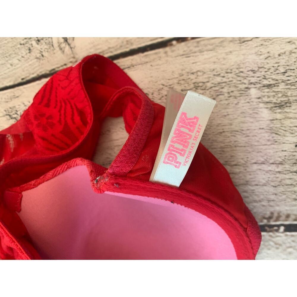 PINK BY VS Women's Red Lace Lightly Lined Underwire Bra / Size: 32DD - Picture 10 of 11